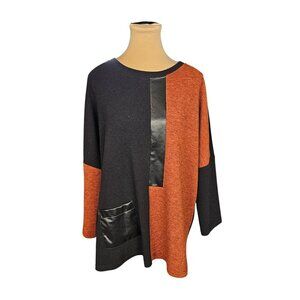 Joseph Ribkoff Brown Orange & Black Pleather Top Sz 8